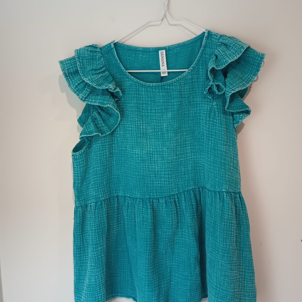 Teal Ruffled Women's Zenana Outfitters Top